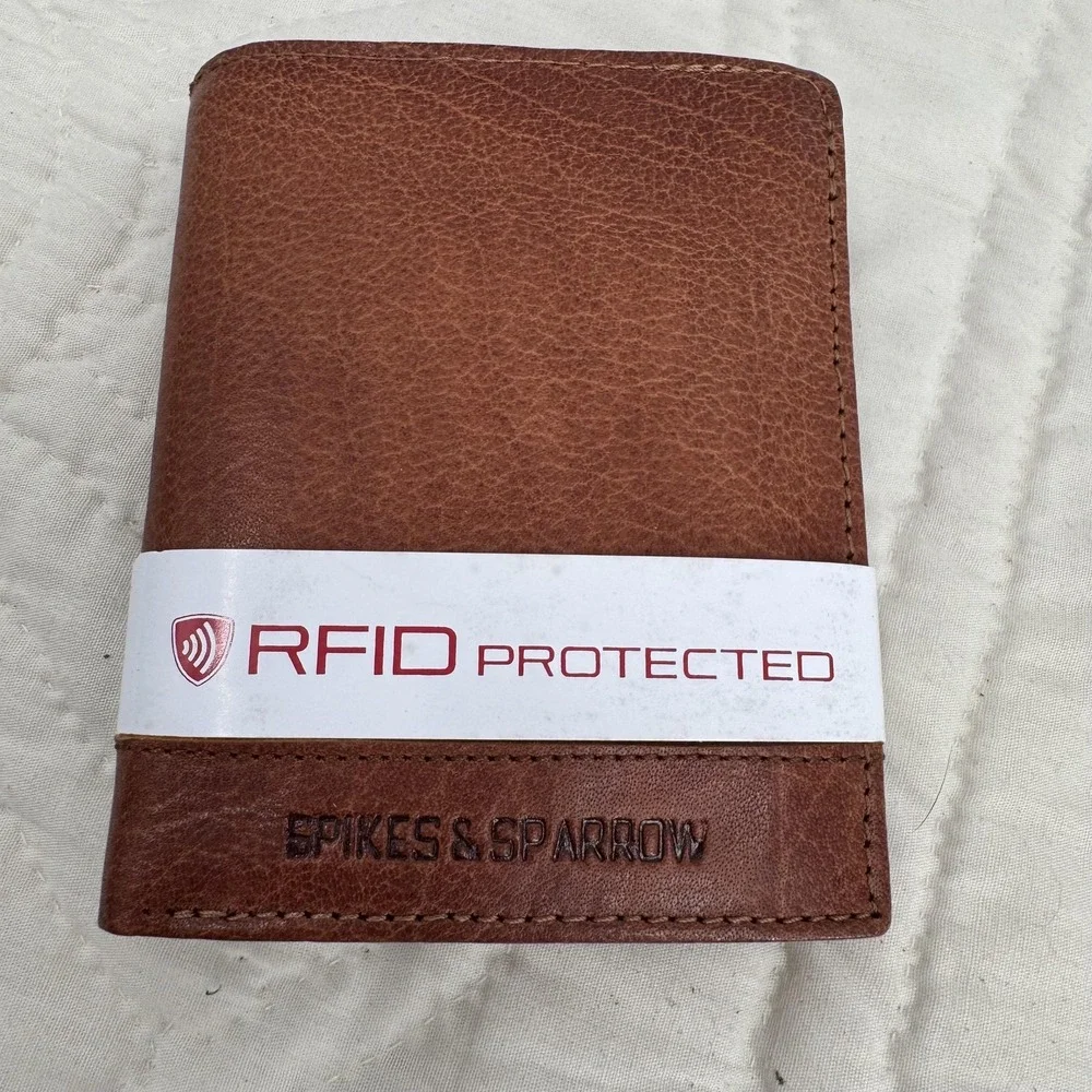 Spikes‎ & Sparrow RFID Protected Leather Wallet Brown Trifold Card Holder Mens